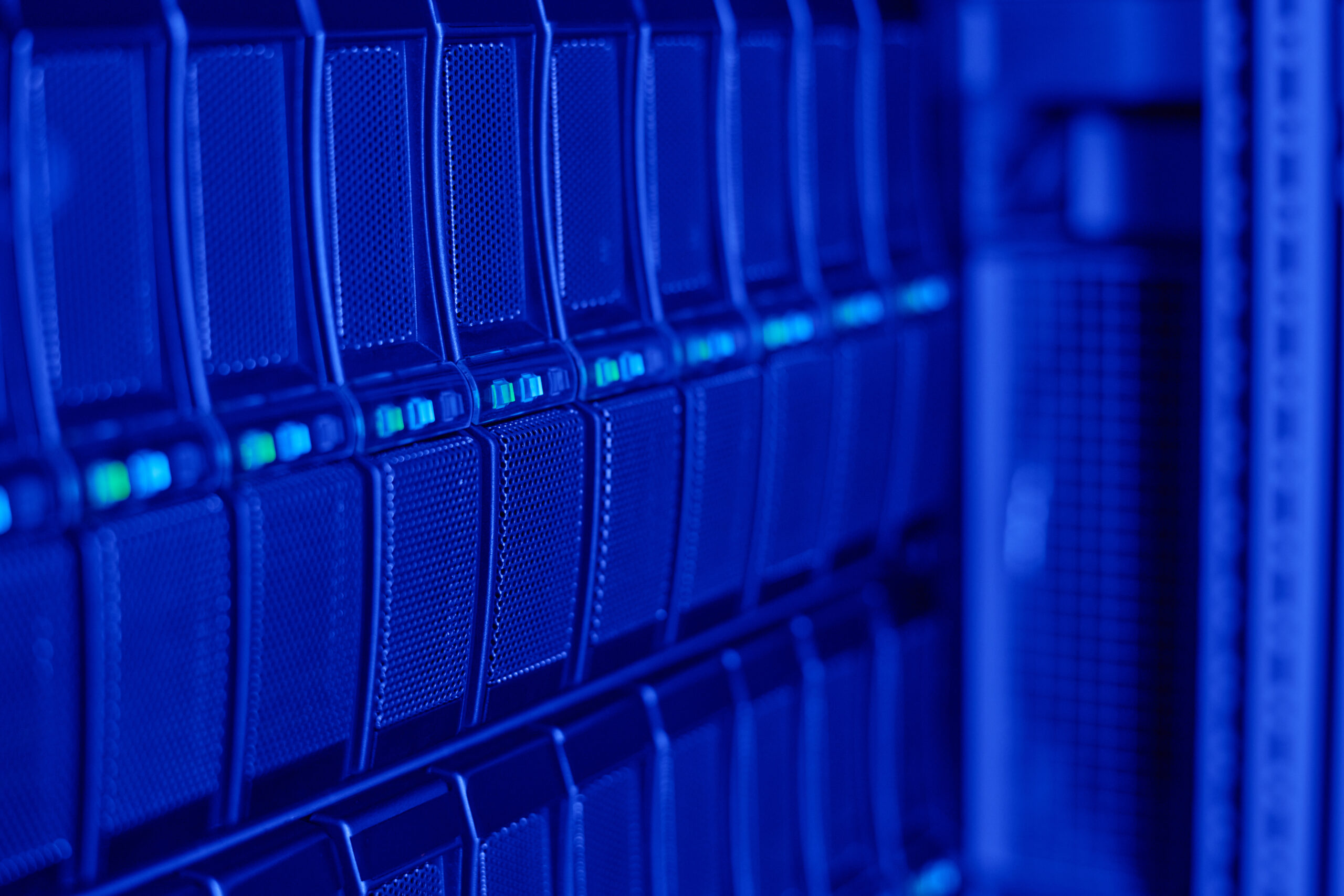 Modern data storage center in blue